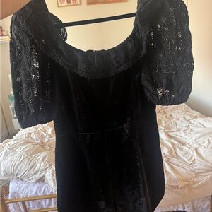 Sea New York Black Velvet Dress with Lace Trim